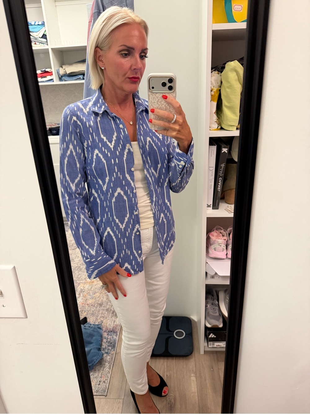 JCREW Blue Ikat Button-Up